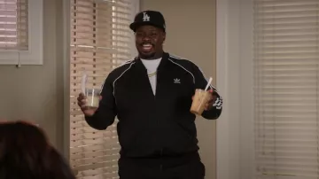 Adidas Black Tracj Jacket worn by Sherm Jones (Carl Tart) as seen in Grand Crew TV show wardrobe (Season 1 Episode 5)