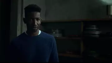 Brushed Lambswool Solid Crewneck in Blue worn by Dan Turner (Mamoudou Athie) as seen in Archive 81 TV Series (Season 1 Episode 5)