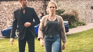 The long wool vest with belt worn by Diana Bishop (Teresa Palmer) in the series The lost book of spells / A Discovery of Witches (Season 3 Episode 1)