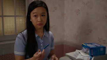 Cynthia Rowley Lilac Knit Cropped Polo Shirt worn by Lily Goldenblatt (Cathy Ang) as seen in And Just Like That… TV show outfits (Season 1 Episode 9)