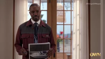 Adidas x Wales Bonner shirt jacket in burgundy worn by Quincy Gordon (Marc Senior) as seen in The Kings of Napa (S01E04)