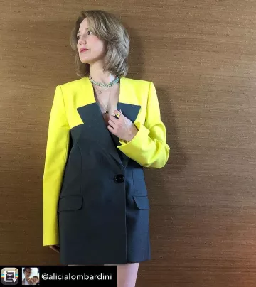 Nina Ricci two-tone tailored blazer worn by Carrie Coon on her Instagram account @carriecoon