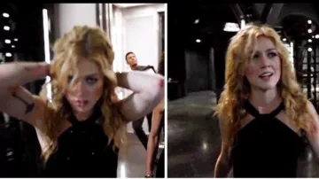 La robe noire Ever New portée par Mia Smoak (Katherine McNamara) dans la série Arrow (Saison 8 Episode 1)