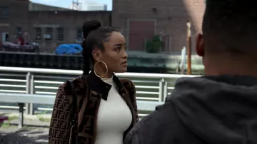Fendi Ff Monogram Logo Fur Zip-front Jacket In Brown worn by Diana Tejada (LaToya Tonodeo) as seen in Power Book II: Ghost (S02E10)