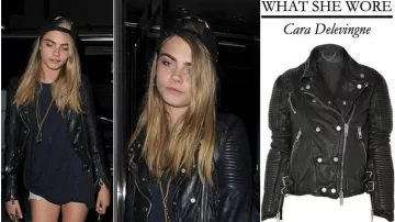Moto Biker Fermeture Éclair Recadrée Veste en Cuir porté par Cara Delevingne À Londres en juin 2013