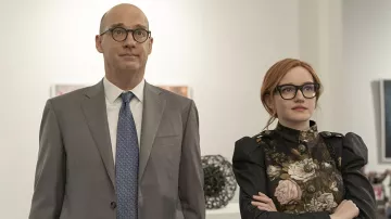 Dolce & Gabbana Baroque Rose-Jacquard Floral print Puff-Sleeve Jacket worn by Anna Delvey (Julia Garner) as seen in Inventing Anna Tv series (S01E04)