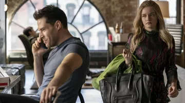 Saloni Marissa ruffled metallic silk-blend jacquard mini dress worn by Anna Delvey (Julia Garner) as seen in Inventing Anna Wardrobe (S01E04)