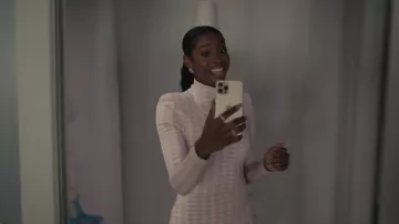 Balmain houndstooth knitted white and pink minidress worn by Hilary Banks (Coco Jones) as seen in Bel-Air TV series (S01E01)