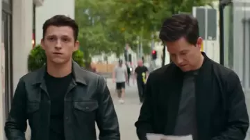 Black Leather Jacket worn by Nathan Drake (Tom Holland) in Uncharted