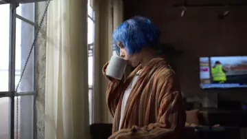 Striped Dressing Gown worn by An­gela Childs (Zoë Kravitz) as seen in KIMI movie wardrobe