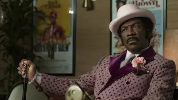 Pink printed blazer worn by Rudy (Eddie Murphy) in Dolemite Is My Name movie wardrobe