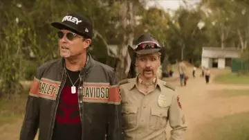 Harley-Davidson Motorcycle Victory Lane Biker Leather Jacket worn by Jeff Lowe (Dean Winters) as seen in Joe vs Carole TV show wardrobe (Season 1 Episode 6)