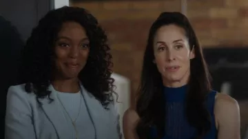 Reiss Sheer Stripe Knit Clemmy Mini Dress in blue worn by Kate Foster (Catherine Reitman) as seen in Workin' Moms (S06E08)