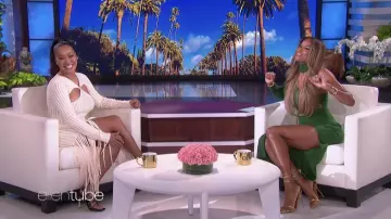 Ronny Kobo Jermaine Fringed Cut-Out Rib Knit Dress in white worn by La La Anthony as seen in The Ellen DeGeneres Show on March 7, 2022