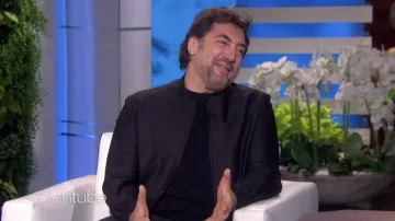 Black Bomber Zip Jacket worn by Javier Bardem as seen in The Ellen DeGeneres Show