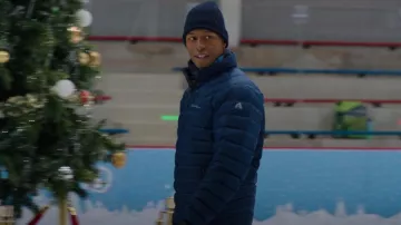 Eddie Bauer Blue Down Jacket worn by Eric (Burl Moseley) as seen in Happiest Season movie