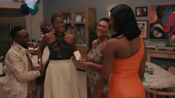 Naked Wardrobe One-Shoulder Faux Leather Midi Dress worn by Hilary Banks (Coco Jones) as seen in Bel-Air (S01E08)