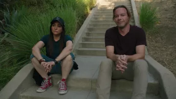 Converse Red Hi Top Sneakers worn by Sam Fox (Pamela Adlon) as seen in Better Things TV show wardrobe (S05E05)