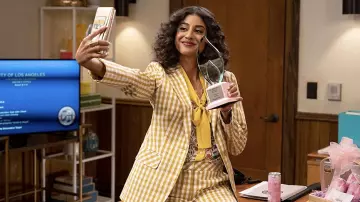 Trina Turk Women's Ankle Length Gingham Pant in yellow worn by Mikaela Shaw (Vella Lovell) as seen in Mr. Mayor (S02E03)