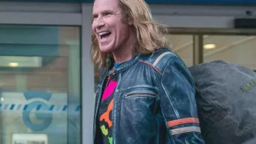 Chaqueta de cuero Racer Retro Distressed usada por Lars Erickssong (Will Ferrell) en el vestuario de la película Eurovision Song Contest: The Story of Fire Saga