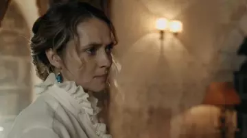 Blue gemstone dangle earrings worn by Diana Bishop (Teresa Palmer) in A Discovery of Witches wardrobe (Season 3 Episode 5)