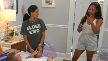 ELDER EMO t-shirt worn by Danielle Olivera in Summer House TV show (S06E10)