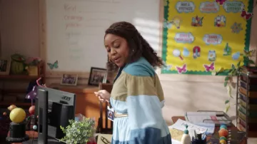 Anthropologie Forever That Girl Tiered Colorblocked Maxi Dress Blue worn by Janine Teagues (Quinta Brunson) as seen in Abbott Elementary (S01E11)