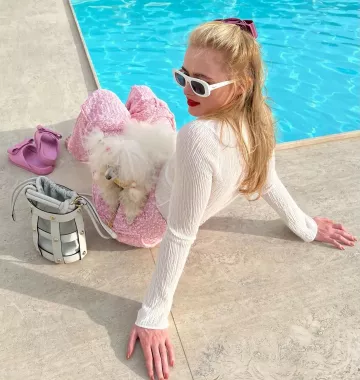 Salvatore Ferragamo Cotton Boucle Knit Pants worn by Kathryn Newton on her Instagram account @kathrynnewton