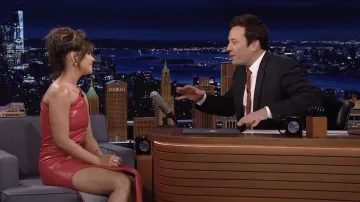 Rick Owens One-shoulder frayed glossed stretch-denim midi dress in Red worn by Maren Morris in The Tonight Show Starring Jimmy Fallon