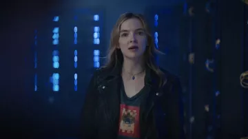 AllSaints Black Leather Biker Jacket with Quilted Shoulders of Millie / Molotovgirl (Jodie Comer) in Free Guy