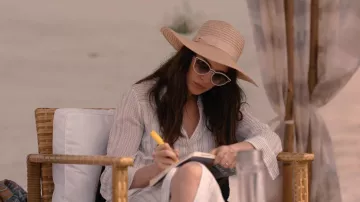 Ray-Ban Blaze RB4380N Sunglasses worn by Rebekah Neumann (Anne Hathaway) as seen in WeCrashed TV show wardrobe (Season 1 Episode 6)