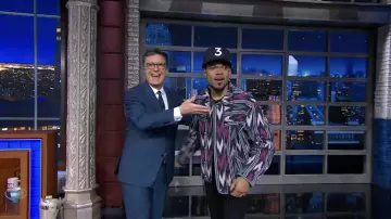 Isabel Marant Purple Leyis Printed Jacket worn by Chance The Rapper in The Late Show with Stephen Colbert on April 12, 2022