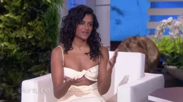 Magda Butrym Twist Cutout Midi Dress worn by Simone Ashley as seen in The Ellen DeGeneres Show