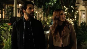 Derek Lam Luxe Cropped Camel Jacket worn by Ani Mouradian (Zosia Mamet) as seen in The Flight Attendant (S02E02)