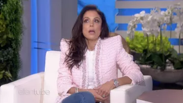 Balmain Pink Tweed Blazer Jacket worn by Bethenny Frankel as seen in The Ellen DeGeneres Show on April 26, 2022