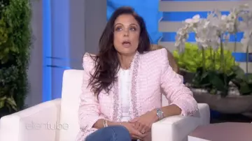 Balmain Pink Tweed Blazer Jacket worn by Bethenny Frankel as seen in The Ellen DeGeneres Show on April 26, 2022