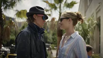 Pink and Blue Sunglasses worn by Charlie Waldo (Charlie Hunnam) as seen in Last Looks movie wardrobe