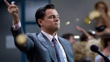 Purple printed Tie worn by Jordan Belfort (Leonardo DiCaprio) in The Wolf of Wall Street movie