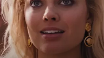 Golden Versace Earrings worn by Naomi Lapaglia (Margot Robbie) in The Wolf of Wall Street wardrobe