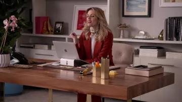 Oscar de la Renta Double-Breasted Stretch-Wool Jacket worn by Mallory Hanson (Brooklyn Decker) as seen in Grace and Frankie TV series wardrobe (Season 7 Episode 2)