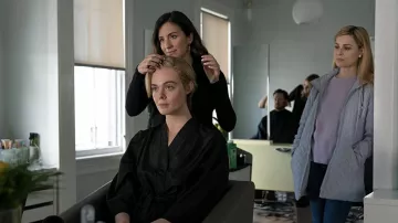 Cole Haan Grey Zip Quilted Coat Jacket worn by Gail Carter (Cara Buono) as seen in The Girl From Plainville Tv series (S01E08)