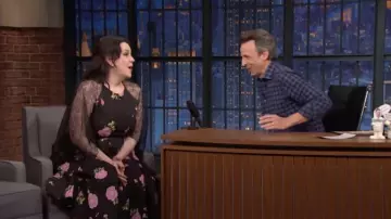 Giambattista Valli Floral Dress worn by Melanie Lynskey as seen in Late Night with Seth Meyers
