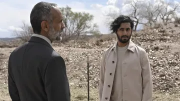 Reiss Stone Colombo Single Breasted Long Length Mac Trench Coat worn by Jag Bhullar (Vinny Chhibber) as seen in Big Sky Wardrobe (Season 2 Episode 17)