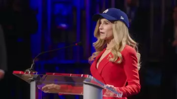 New Era Los Angeles Dodgers hat cap in blue worn by Arpi Meskimen (Holly Hunter) as seen in Mr. Mayor TV series wardrobe (Season 2 Episode 10)