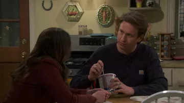Carhartt Henley Long Sleeve Work Shirt in Navy blue worn by Tom (Pete Holmes) as seen in How We Roll (Season 1 Episode 11)