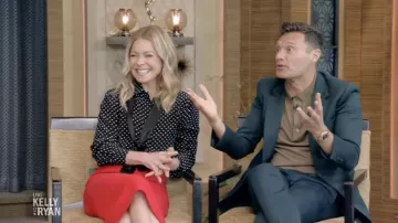 Saint Laurent Tie-Neck Polka-Dot Silk Blouse worn by Kelly Ripa as seen in LIVE with Kelly and Ryan on June 6, 2022