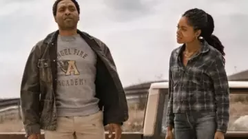 Angel Fire Academy T-Shirt worn by Faraday (Chiwetel Ejiofor) in The Man Who Fell to Earth TV series (Season 1 Episode 2)