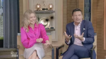 Pink Satin Blouse Shirt worn by Kelly Ripa in LIVE with Kelly and Ryan on June 10, 2022
