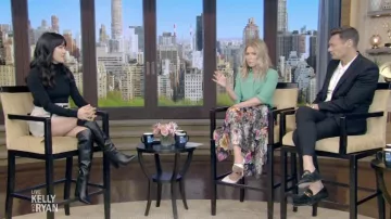 Adam Lippes Floral-Print Button Down Voile Skirt worn by Kelly Ripa as seen in LIVE with Kelly and Ryan on June 13, 2022