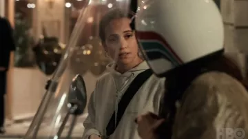 iets frans... Grey hoodie worn by Mira (Alicia Vikander) as seen in Irma Vep TV series wardrobe (Season 1)